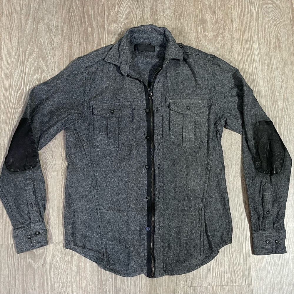 Public School Wool & Leather Long Sleeved Zip Up Shirt Sz. M